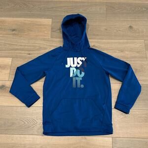 NIKE Blue Just Do It‎ Dri-Fit Polyester Pullover Hoodie Sweatshirt Size Medium